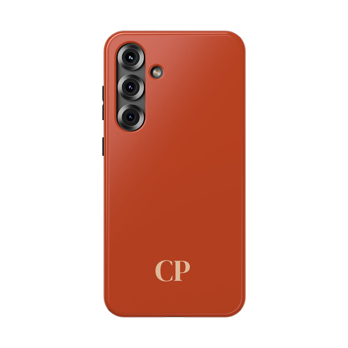 Terracotta Monogram personalized protective phone case for Samsung Galaxy S25 Plus, glossy finish