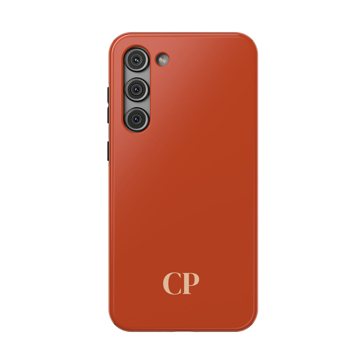 Terracotta Monogram personalized protective phone case for Samsung Galaxy S23 Plus, glossy finish