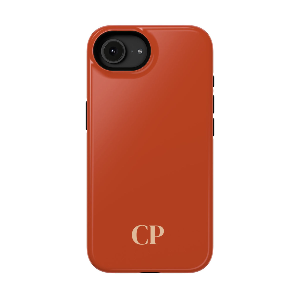 Terracotta Monogram personalized protective phone case for iPhone 16e, glossy finish