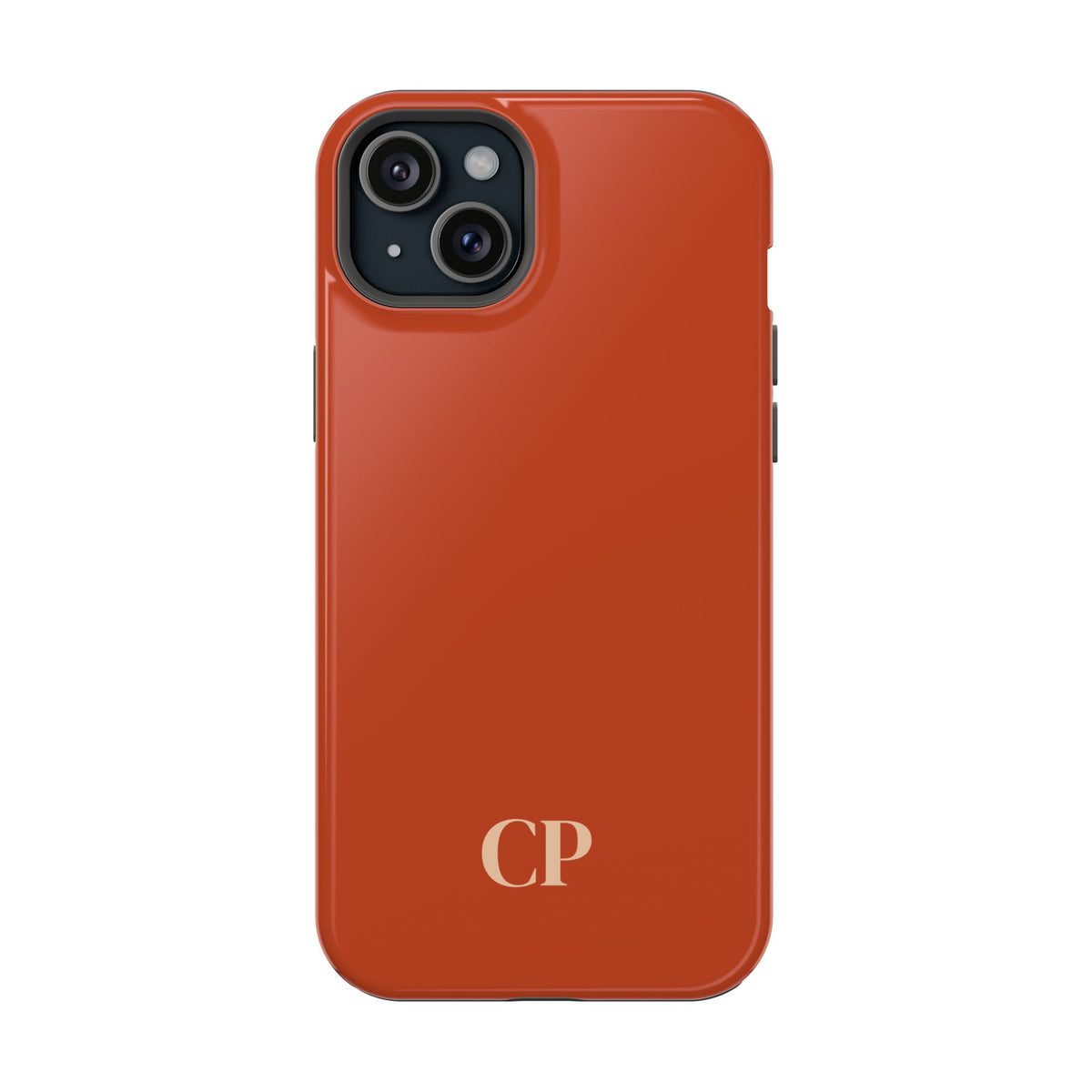 Terracotta Monogram personalized MagSafe case for iPhone 15 Plus, glossy finish