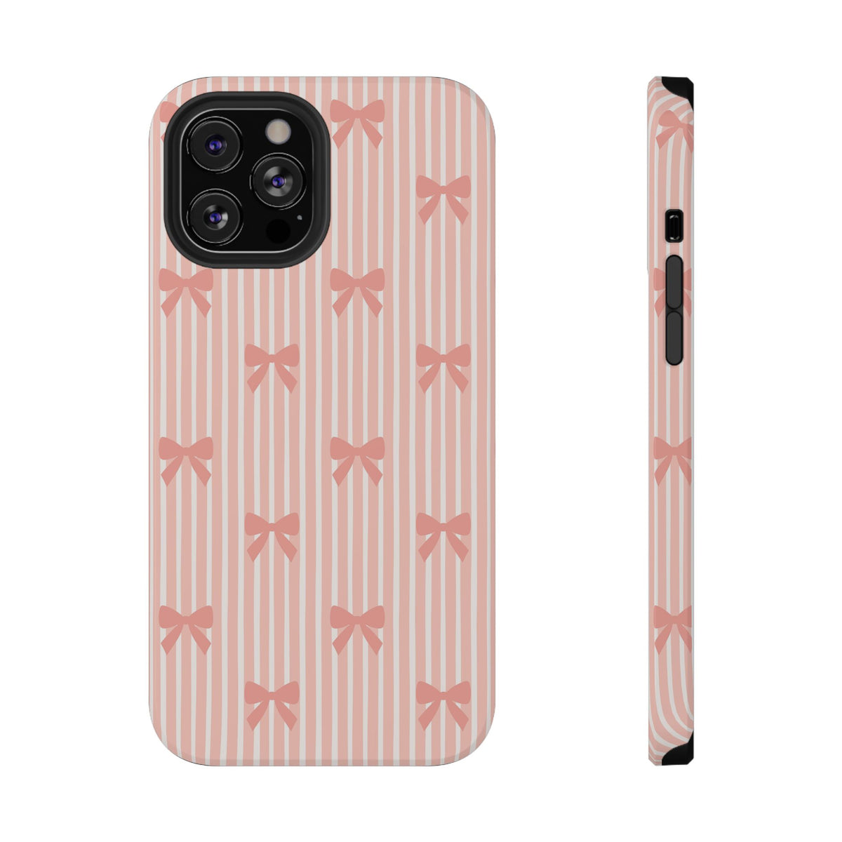 Peach Bow Stripe protective phone case for iPhone 12 Pro Max, glossy finish