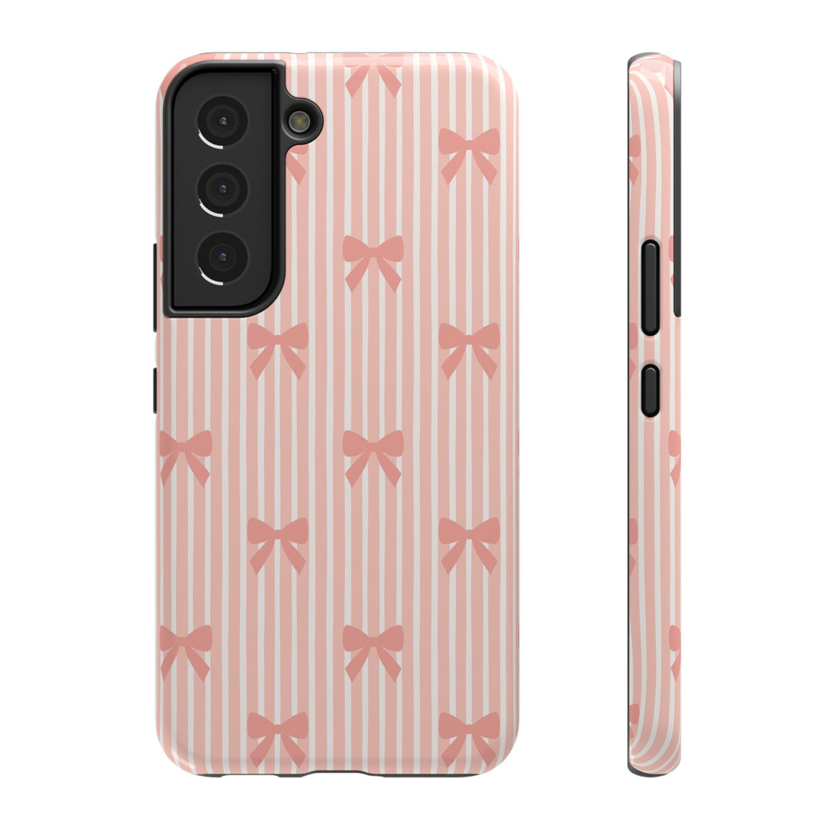 Peach Bow Stripe protective phone case for Samsung Galaxy S22, glossy finish