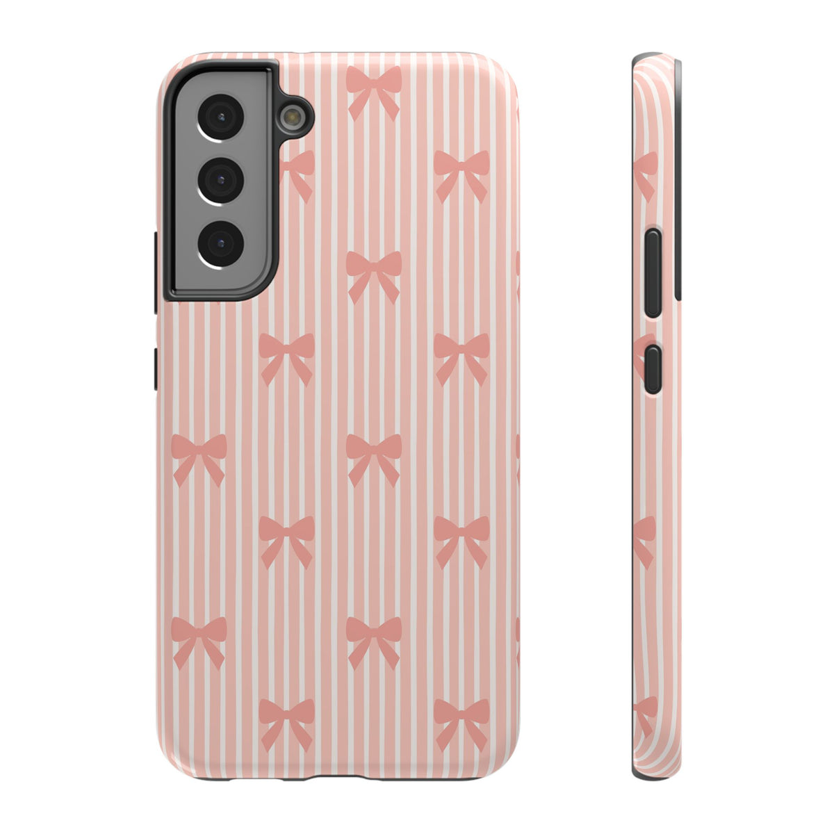 Peach Bow Stripe protective phone case for Samsung Galaxy S22 Plus, glossy finish