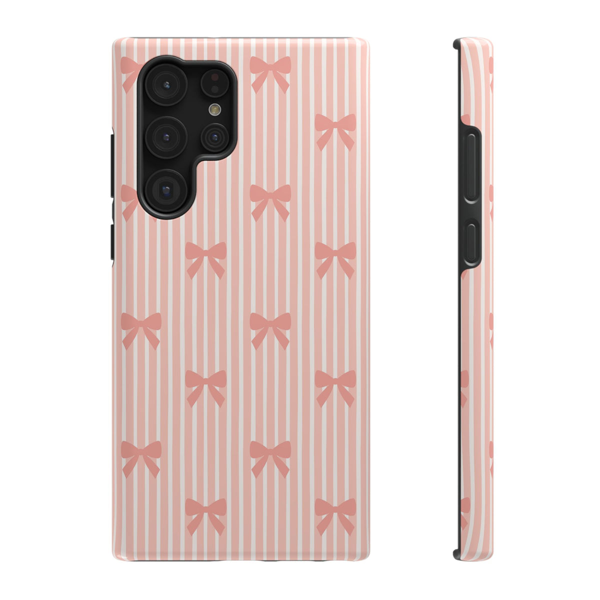 Peach Bow Stripe protective phone case for Samsung Galaxy S22 Ultra, glossy finish