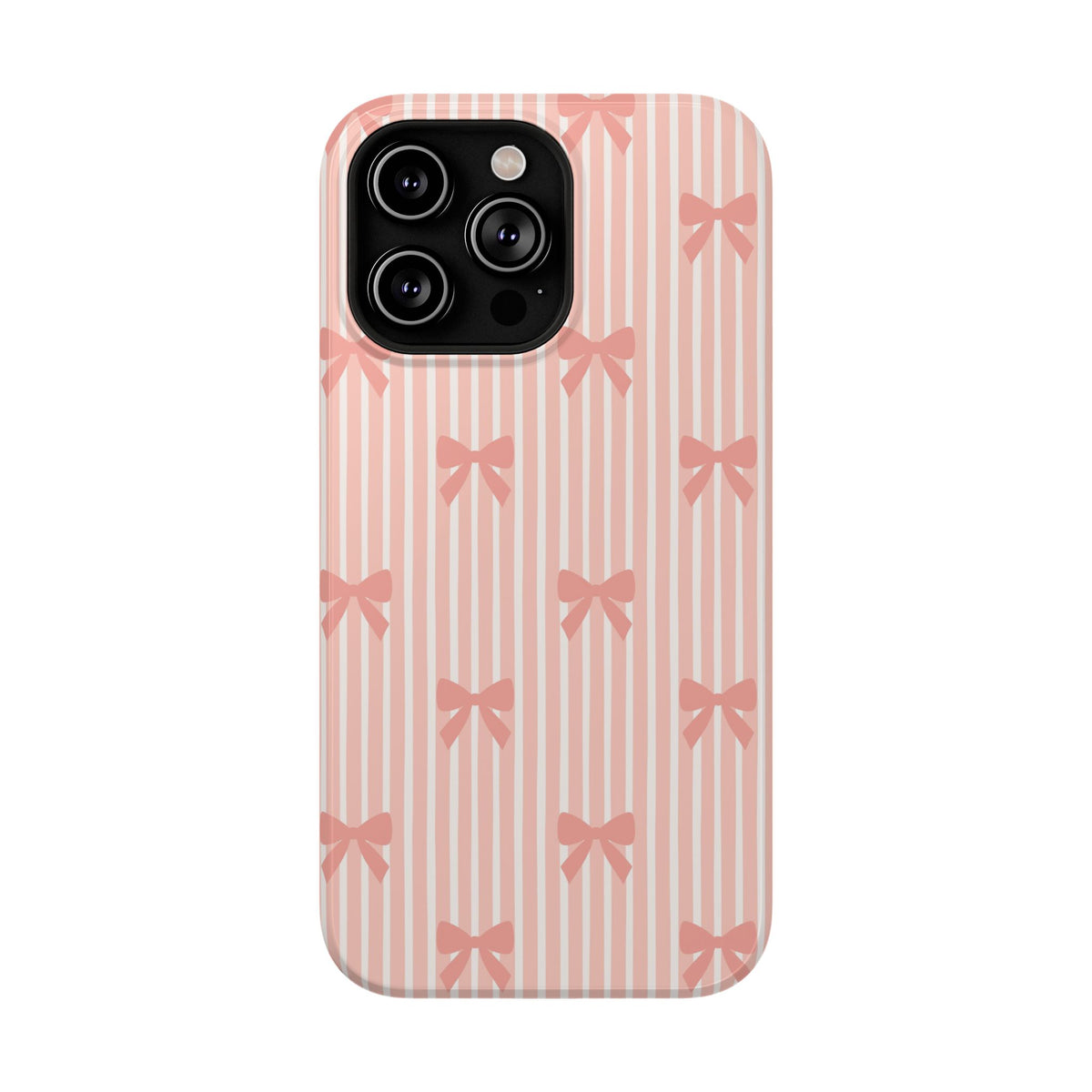 Peach Bow Stripe protective phone case for iPhone 14 Pro Max, glossy finish