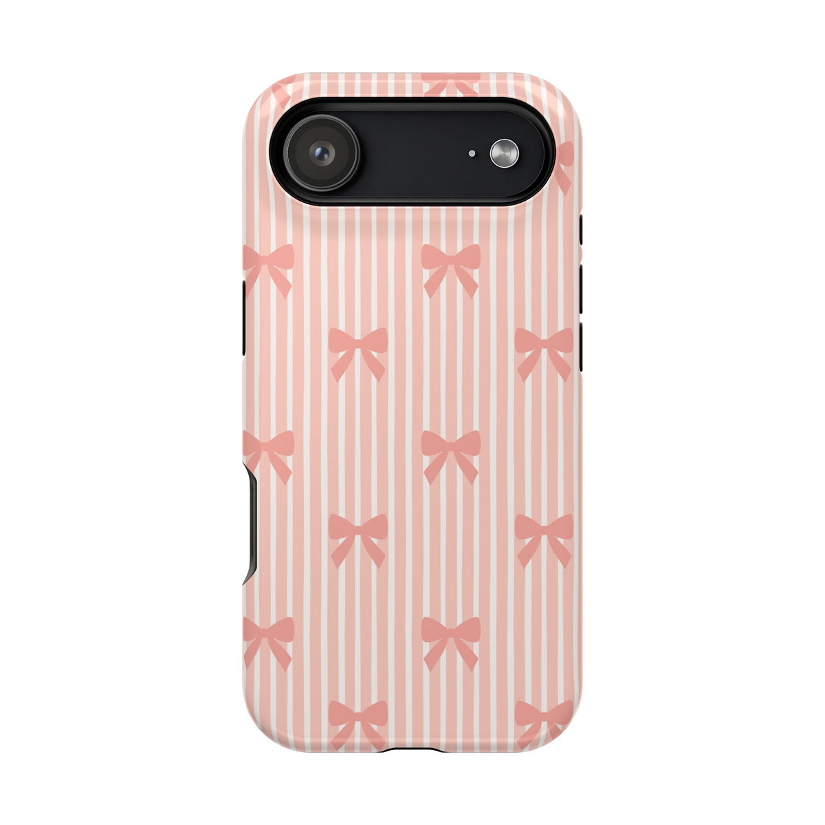 Peach Bow Stripe protective phone case for iPhone 17 Air, glossy finish