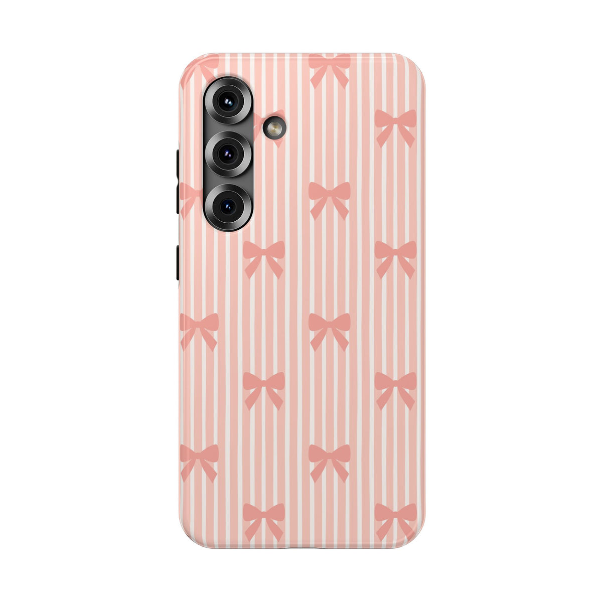 Peach Bow Stripe protective phone case for Samsung Galaxy S25, glossy finish