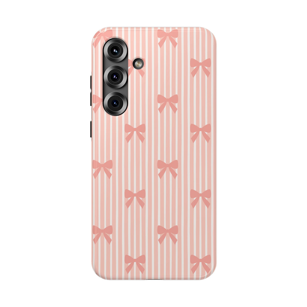 Peach Bow Stripe protective phone case for Samsung Galaxy S25 Plus, glossy finish