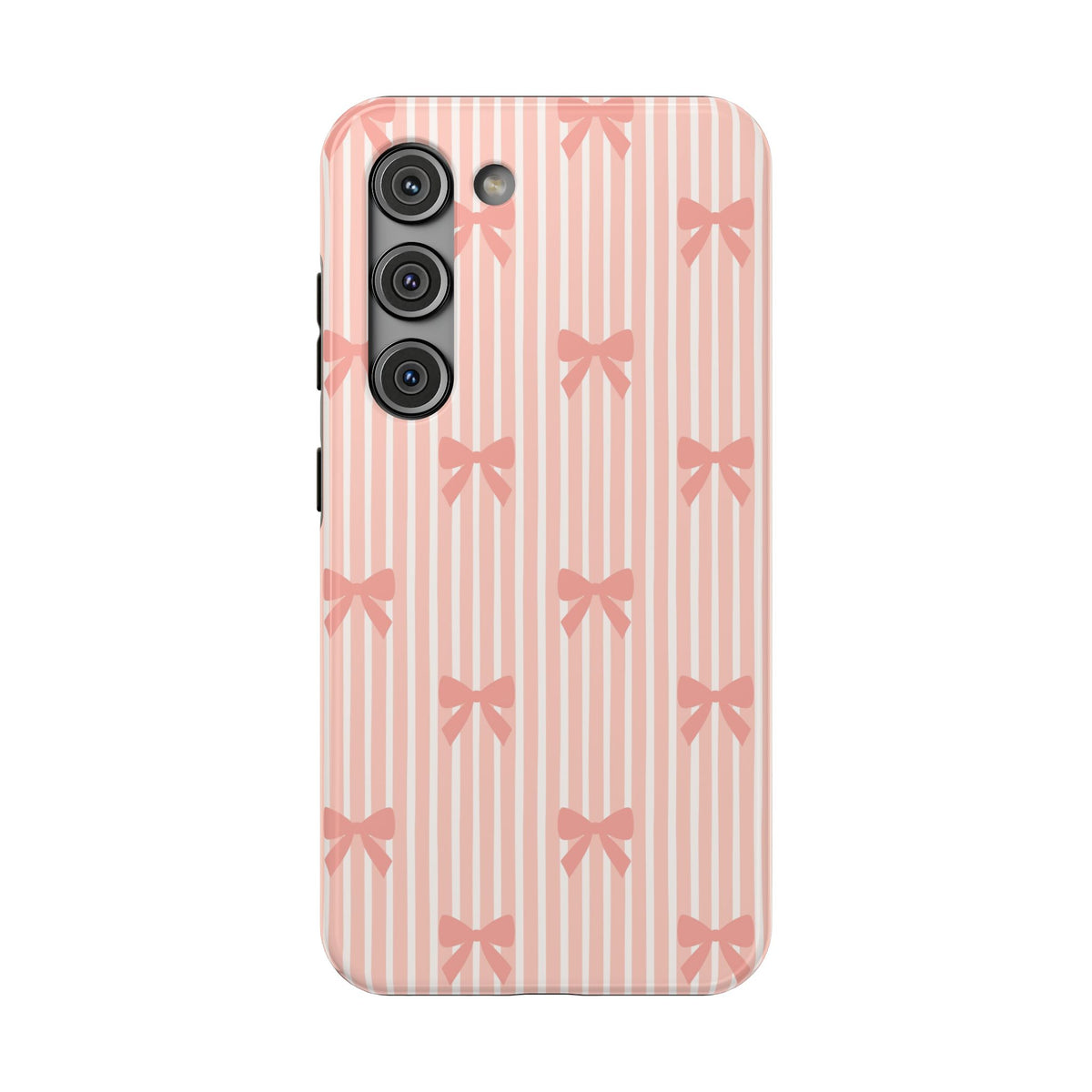 Peach Bow Stripe protective phone case for Samsung Galaxy S23, glossy finish