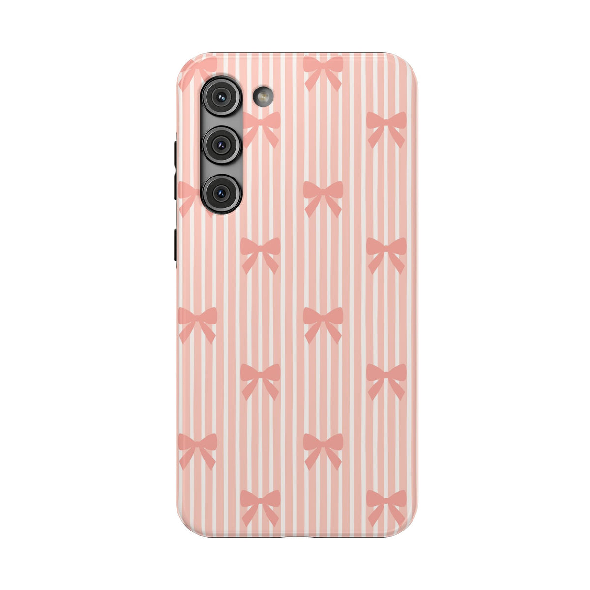 Peach Bow Stripe protective phone case for Samsung Galaxy S23 Plus, glossy finish