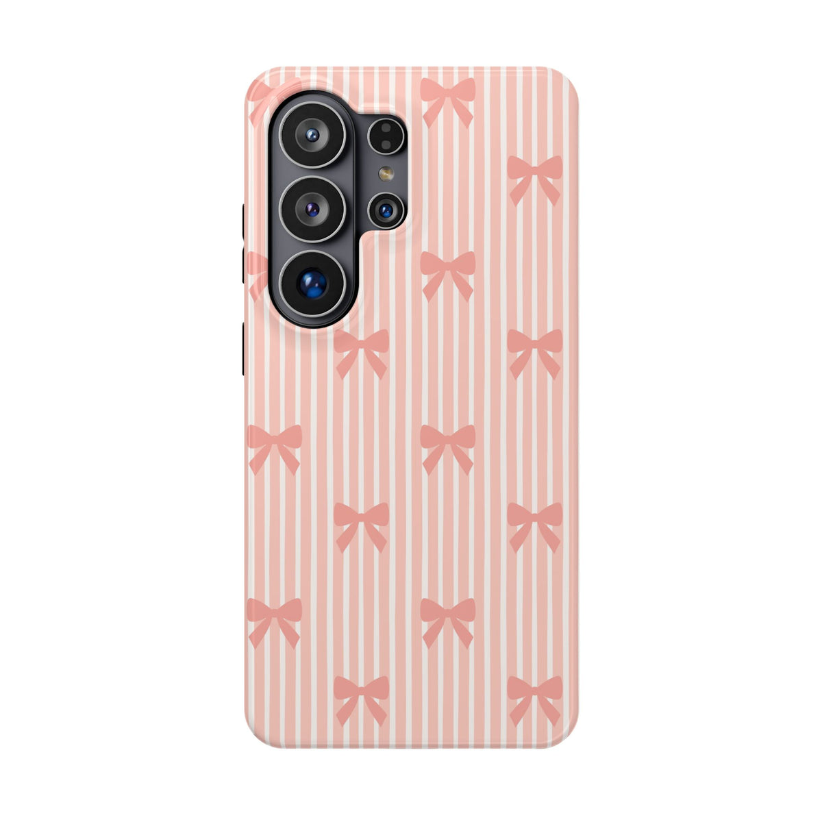 Peach Bow Stripe protective phone case for Samsung Galaxy S26 Ultra, glossy finish