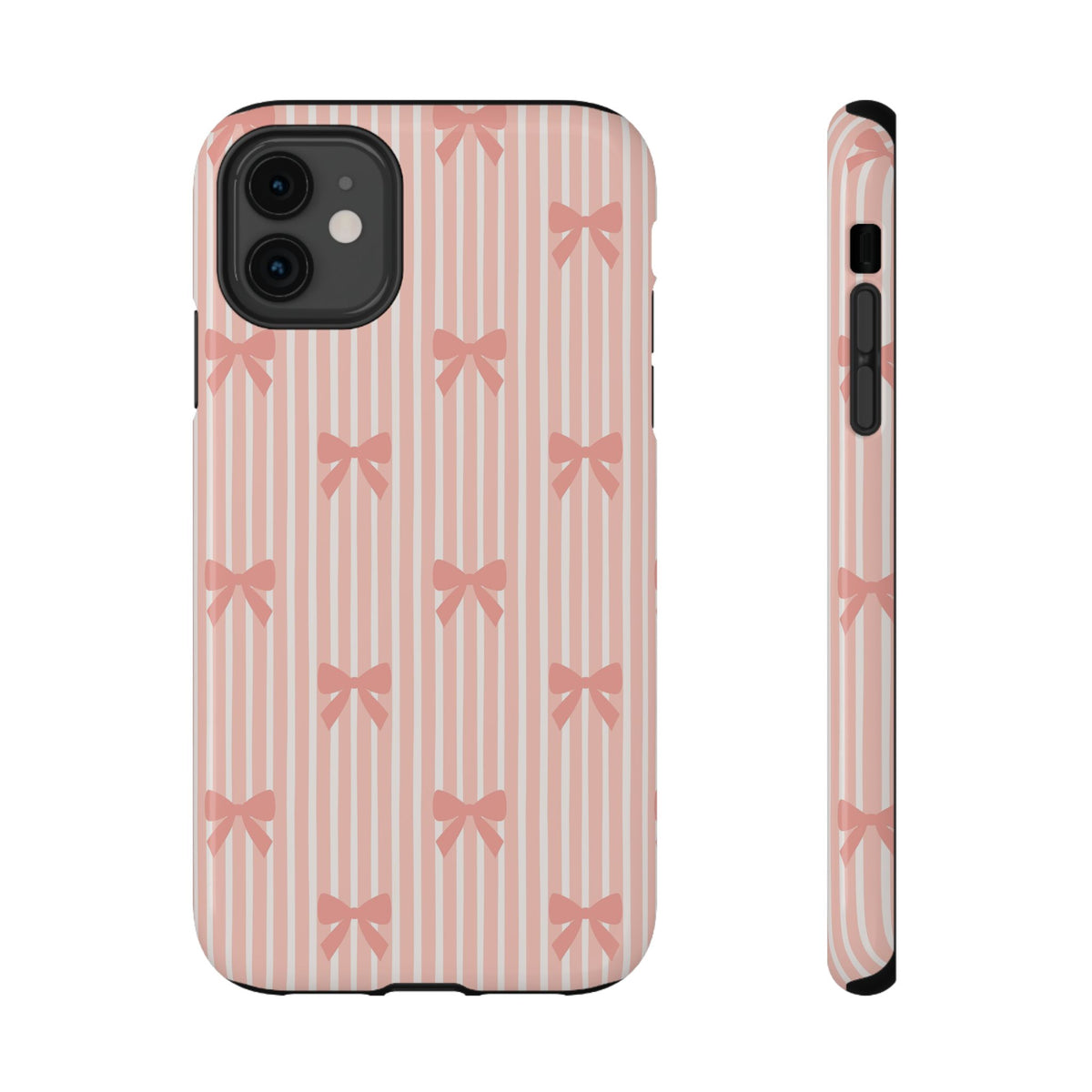 Peach Bow Stripe protective phone case for iPhone 11, glossy finish