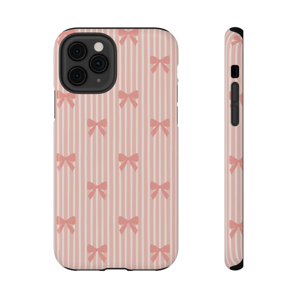 Peach Bow Stripe protective phone case for iPhone 11 Pro, glossy finish