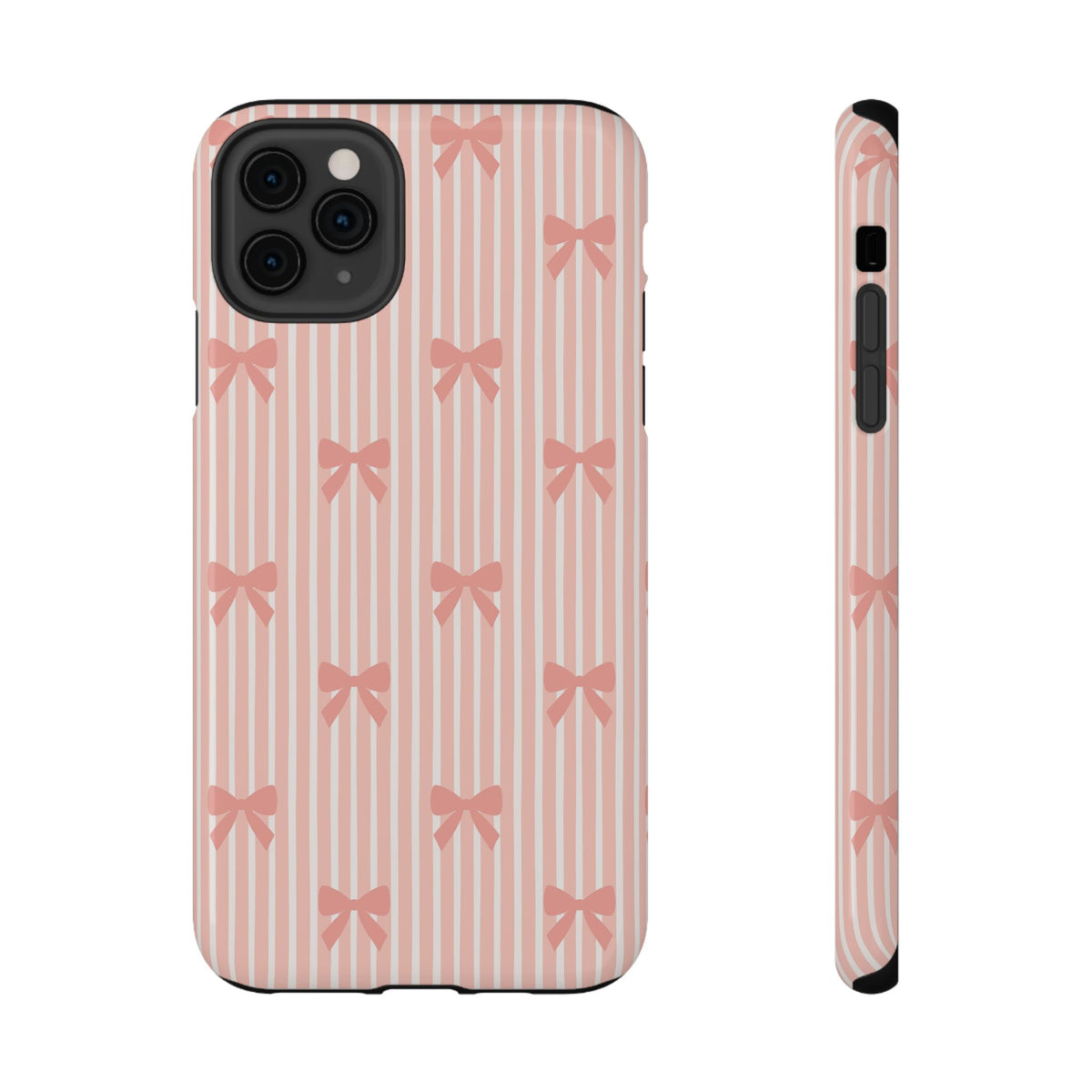 Peach Bow Stripe protective phone case for iPhone 11 Pro Max, glossy finish