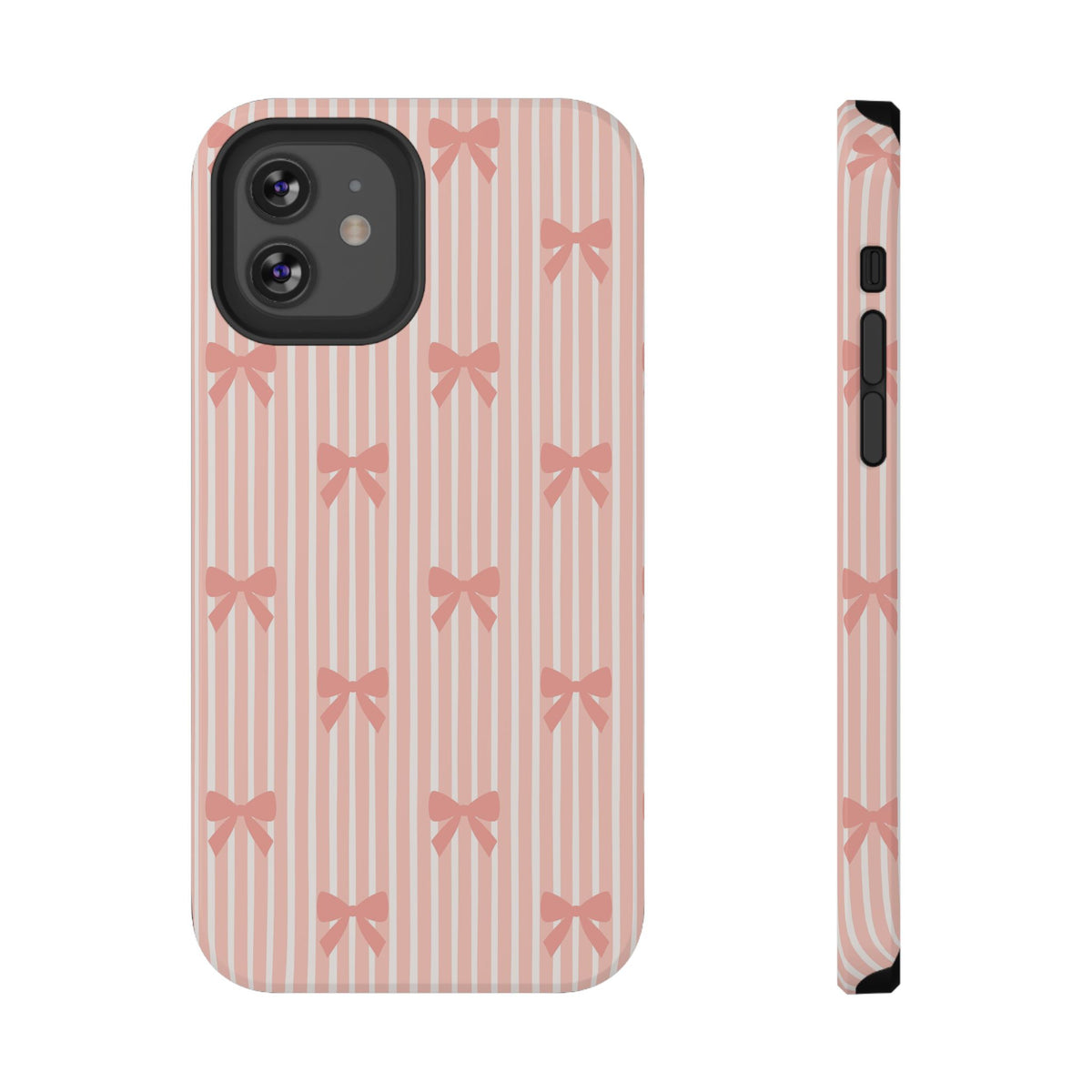 Peach Bow Stripe protective phone case for iPhone 12, glossy finish
