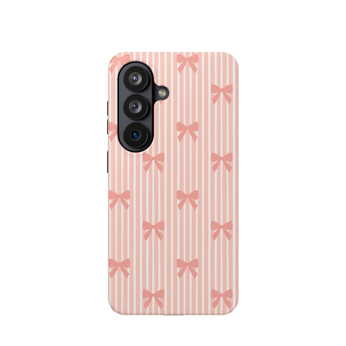 Peach Bow Stripe MagSafe case for Samsung Galaxy S26, glossy finish