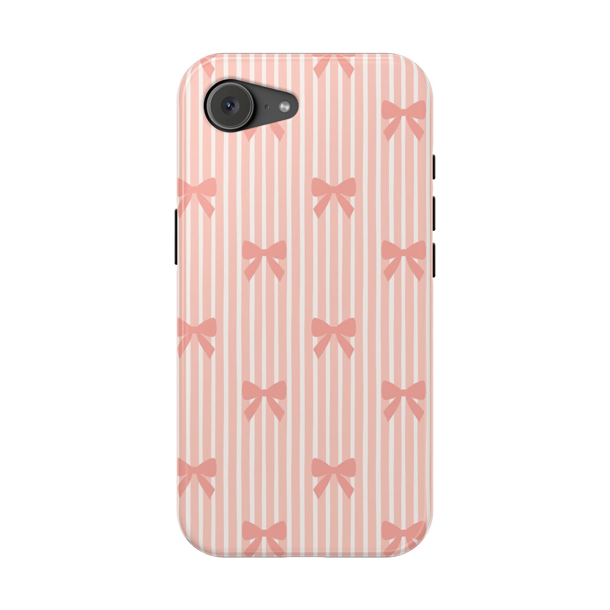 Peach Bow Stripe MagSafe case for iPhone 16e, matte finish
