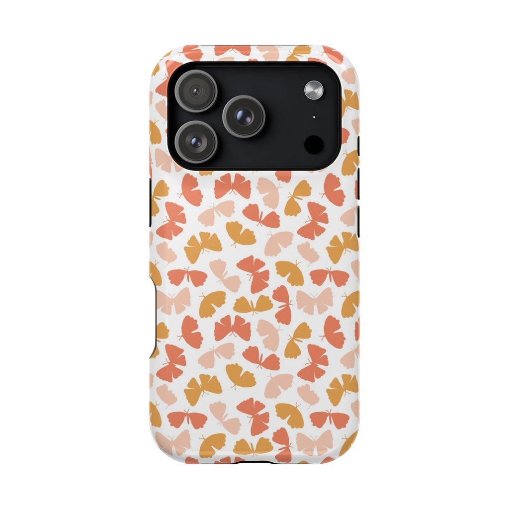 Peach Butterfly protective phone case for iPhone 18 Pro, glossy finish