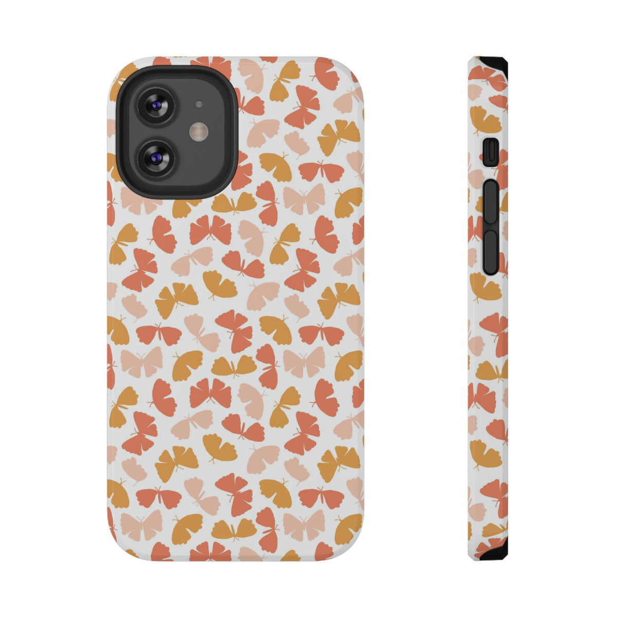 Peach Butterfly protective phone case for iPhone 12 Mini, glossy finish