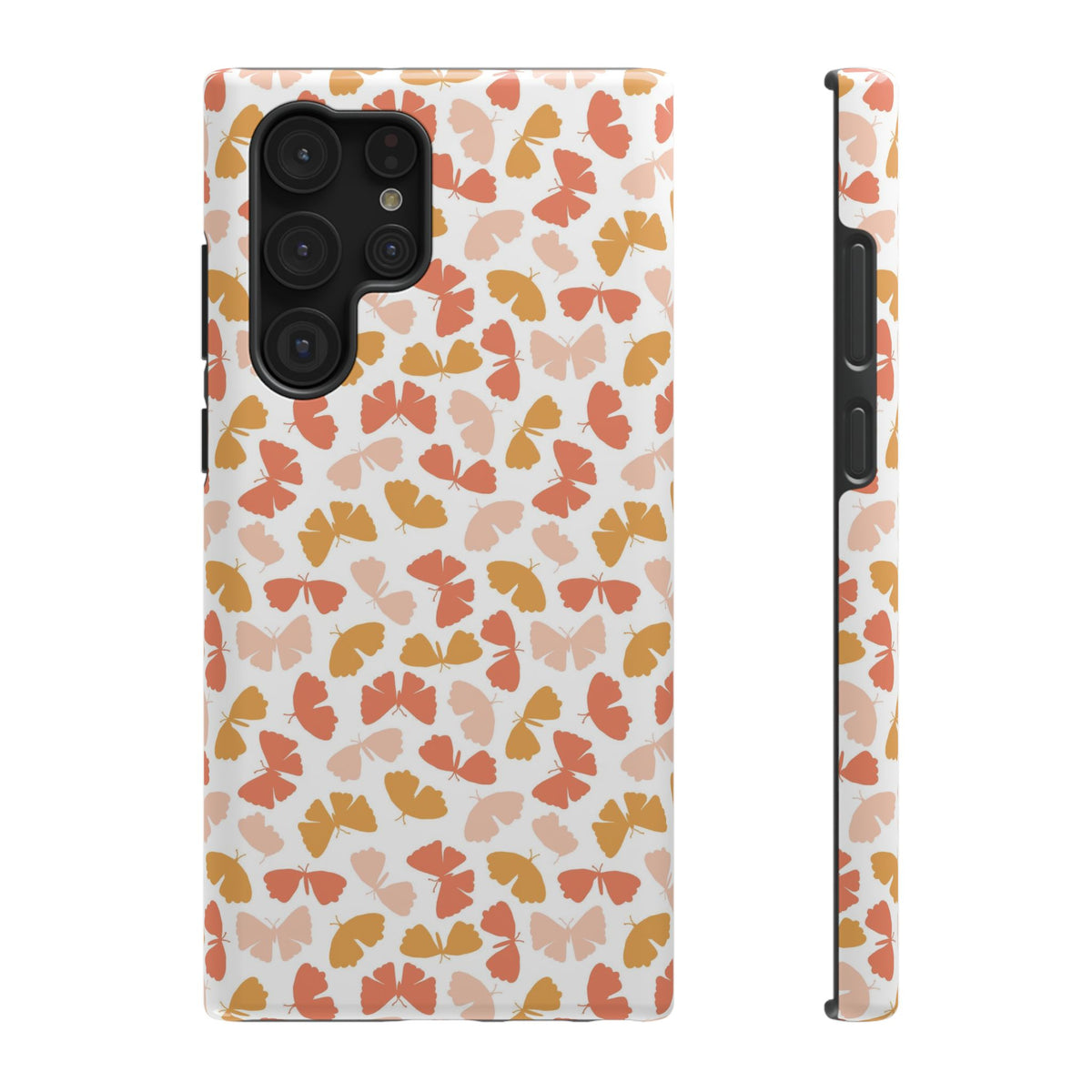 Peach Butterfly protective phone case for Samsung Galaxy S22 Ultra, glossy finish