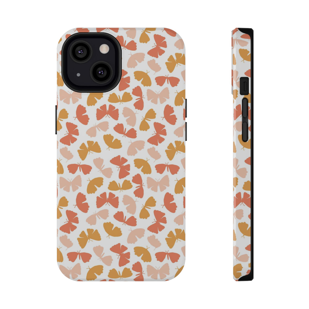 Peach Butterfly protective phone case for iPhone 13, glossy finish