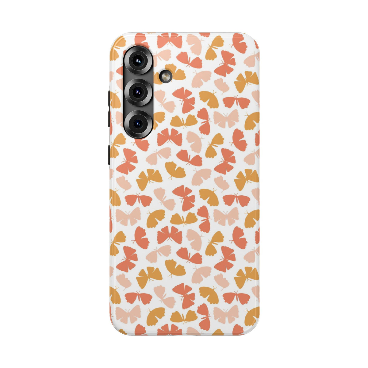 Peach Butterfly protective phone case for Samsung Galaxy S25 Plus, glossy finish