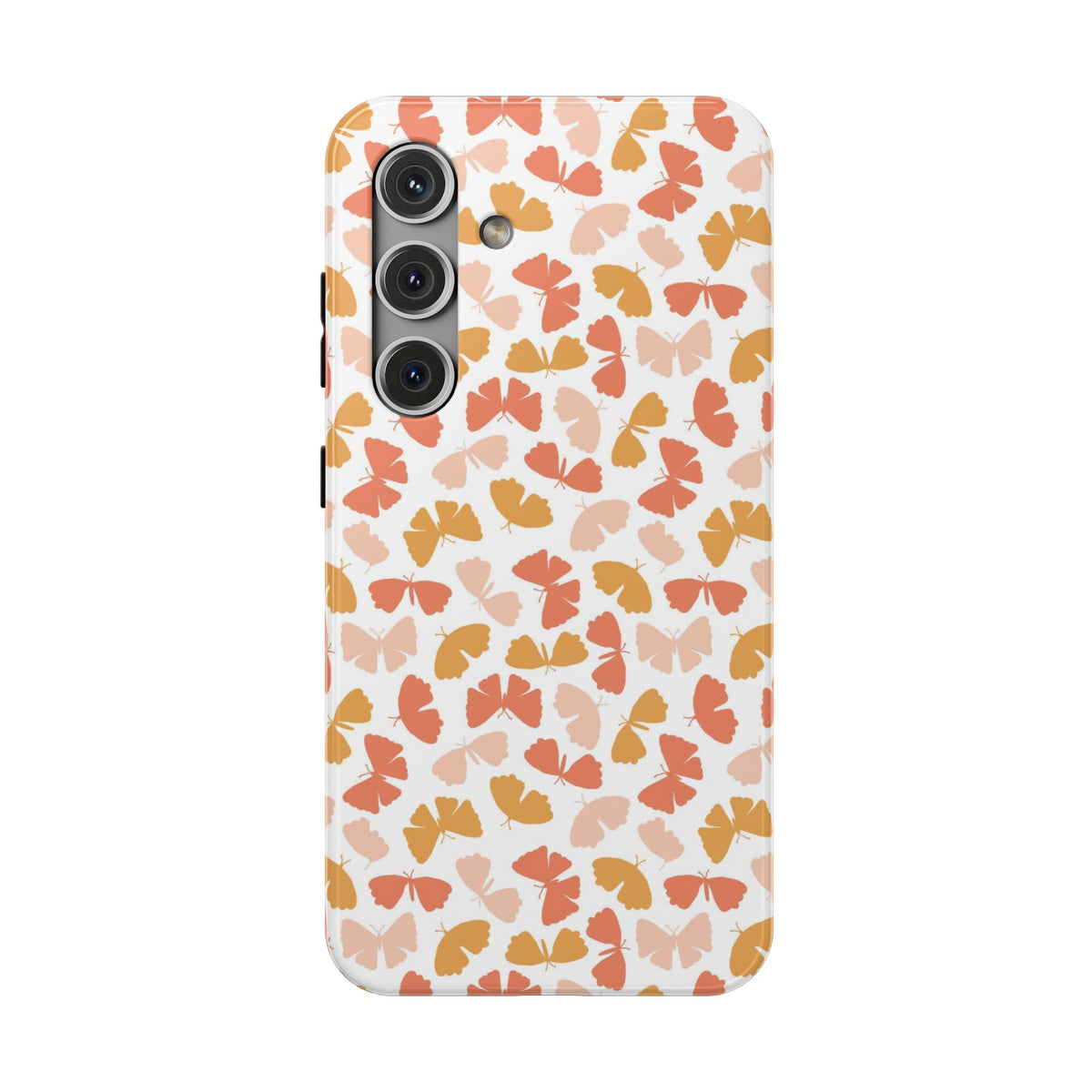 Peach Butterfly protective phone case for Samsung Galaxy S24, glossy finish