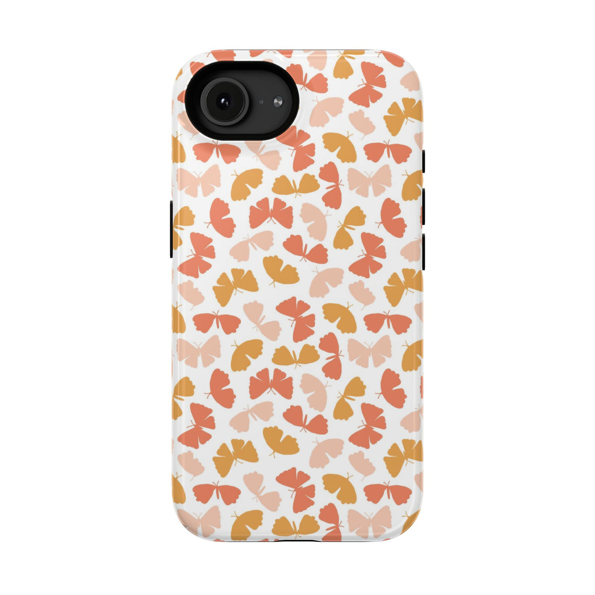 Peach Butterfly protective phone case for iPhone 16e, glossy finish