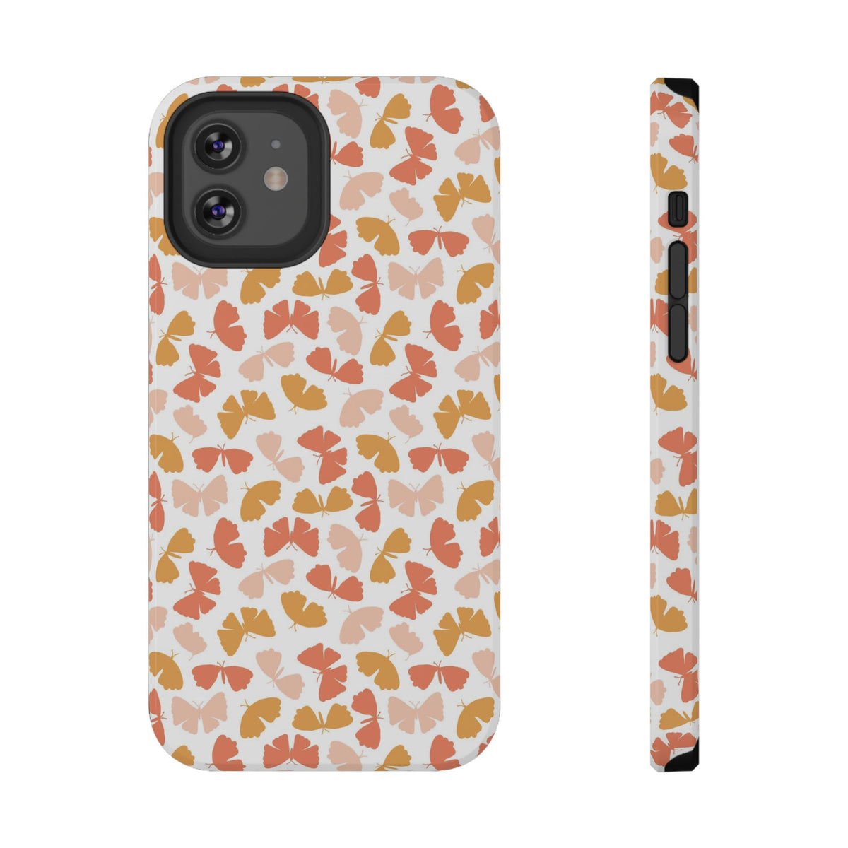 Peach Butterfly protective phone case for iPhone 12, glossy finish