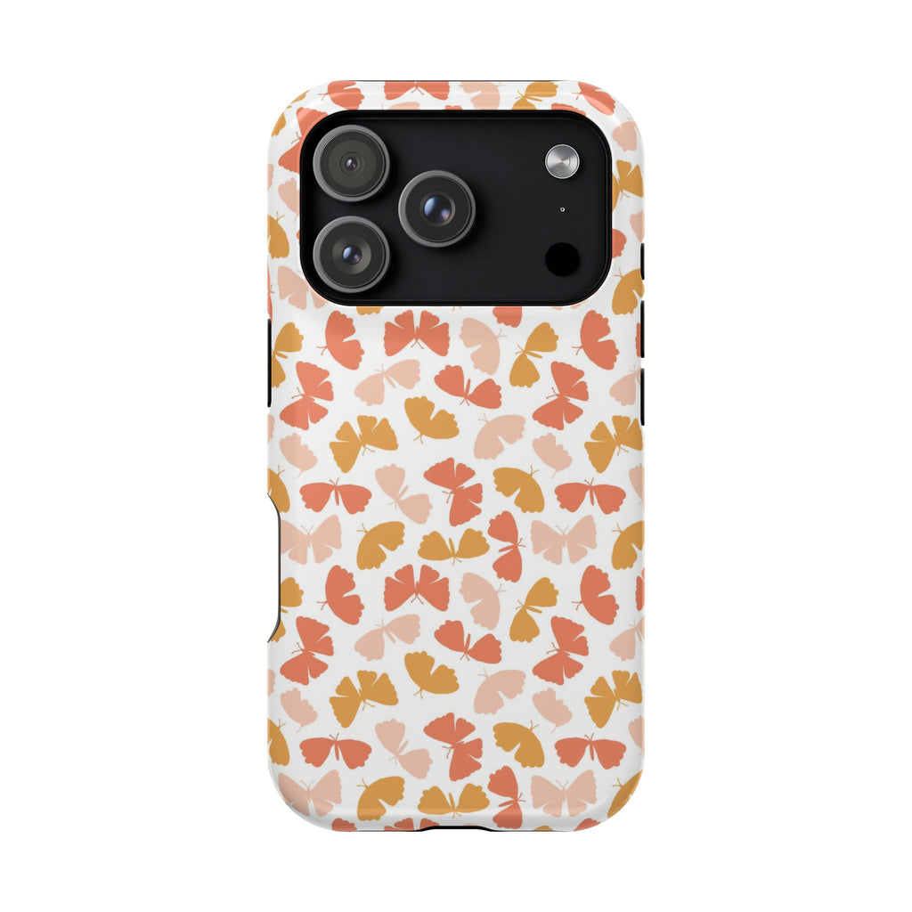 Peach Butterfly MagSafe case for iPhone 18 Pro, glossy finish