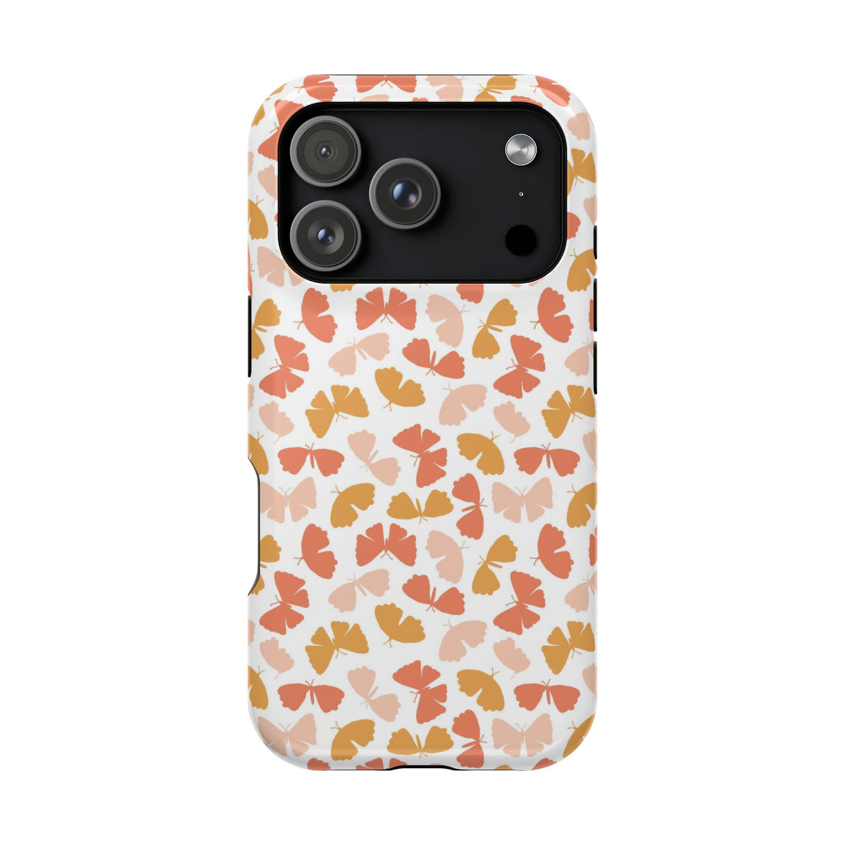 Peach Butterfly MagSafe case for iPhone 18 Pro, glossy finish