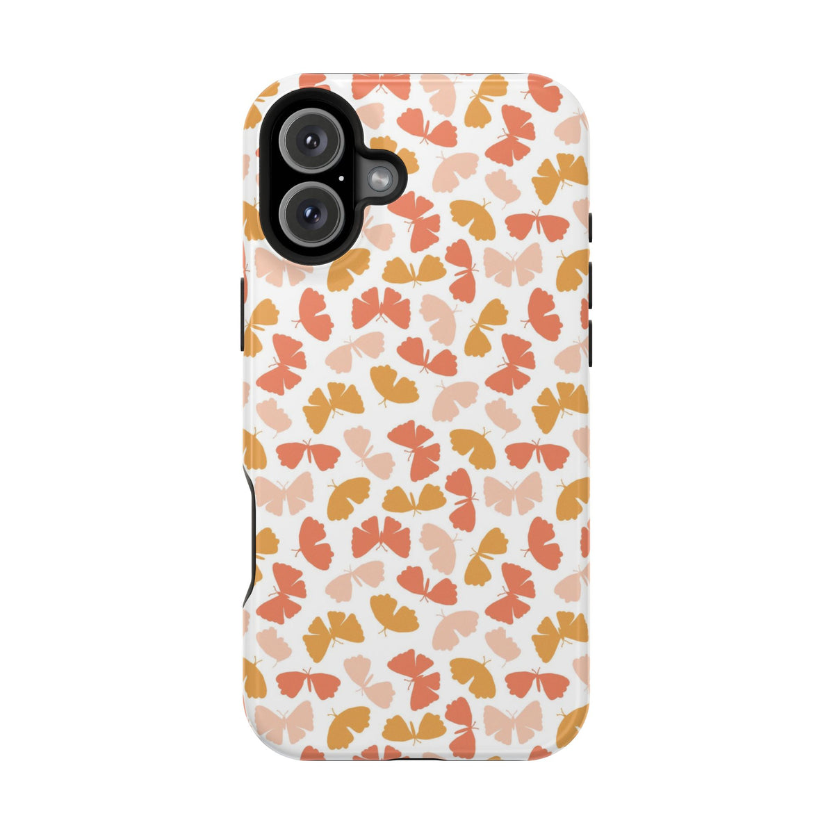 Peach Butterfly MagSafe case for iPhone 16 Plus, glossy finish