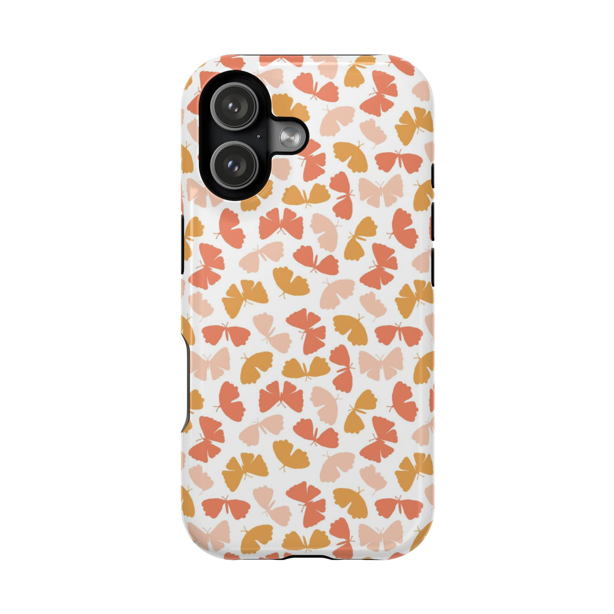 Peach Butterfly MagSafe case for iPhone 17, glossy finish