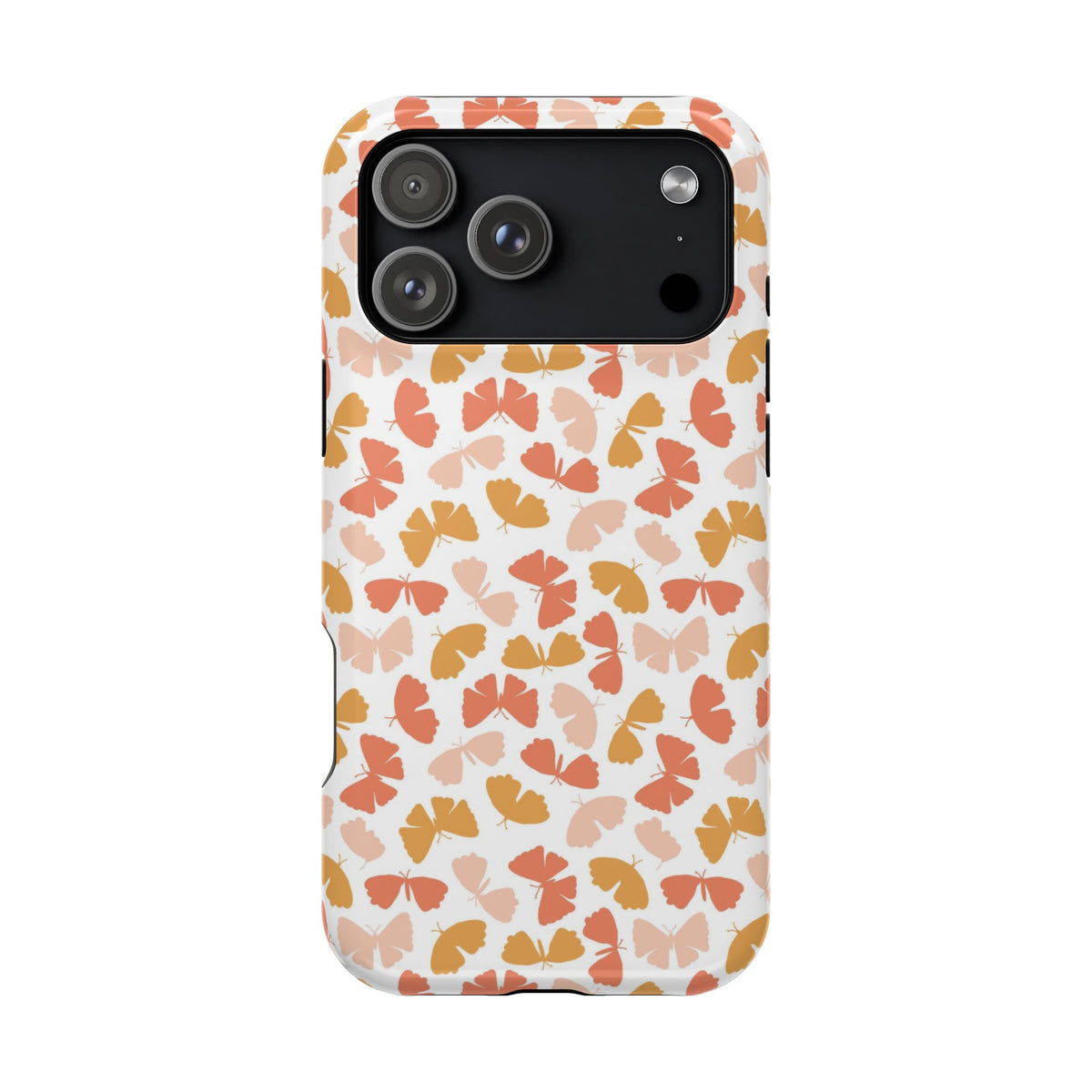 Peach Butterfly MagSafe case for iPhone 17 Pro Max, glossy finish