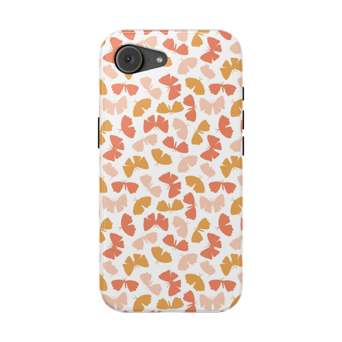 Peach Butterfly MagSafe case for iPhone 16e, glossy finish