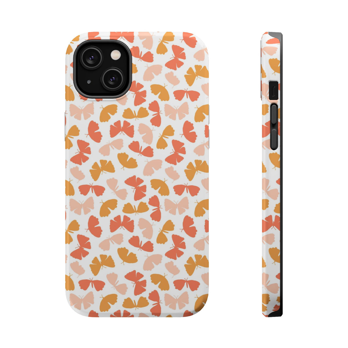 Peach Butterfly MagSafe case for iPhone 14 Plus, glossy finish