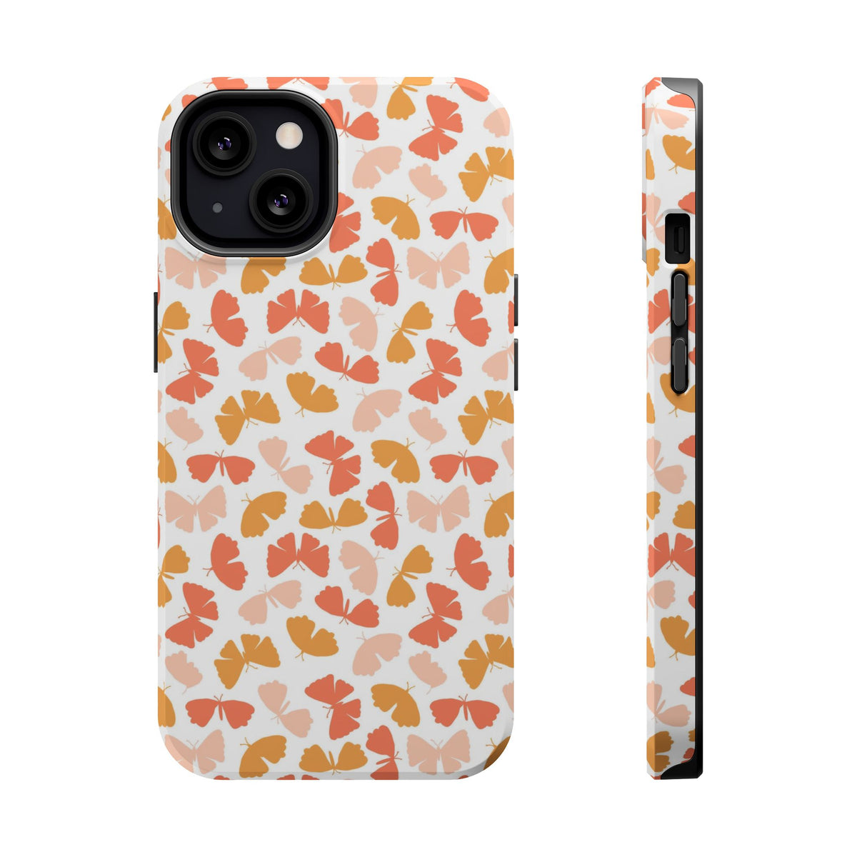 Peach Butterfly MagSafe case for iPhone 13, glossy finish