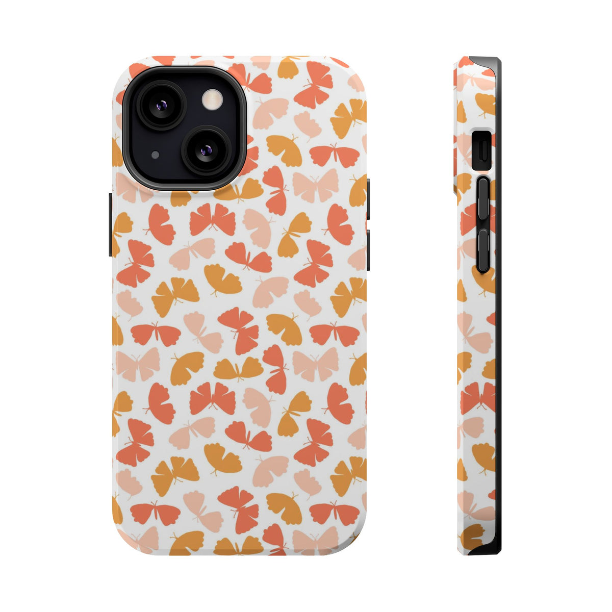 Peach Butterfly MagSafe case for iPhone 13 Mini, glossy finish