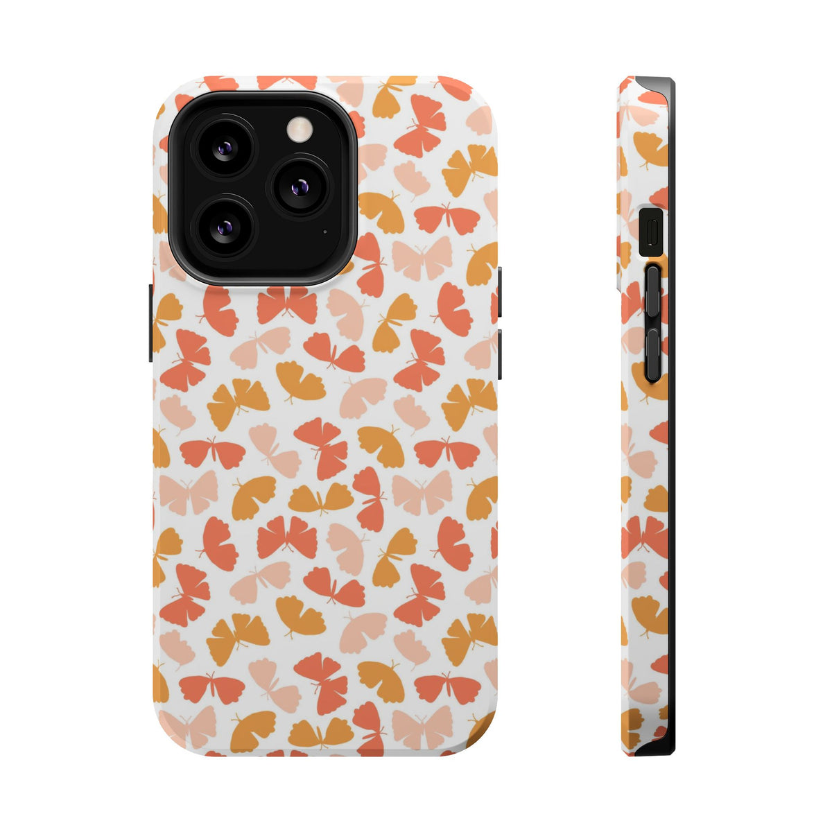 Peach Butterfly MagSafe case for iPhone 13 Pro, glossy finish