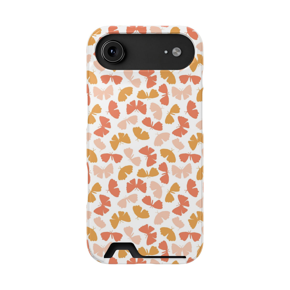 Peach Butterfly phone case with card holder for iPhone 17 Air, glossy finish