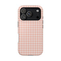 Peach Gingham protective phone case for iPhone 18 Pro, glossy finish