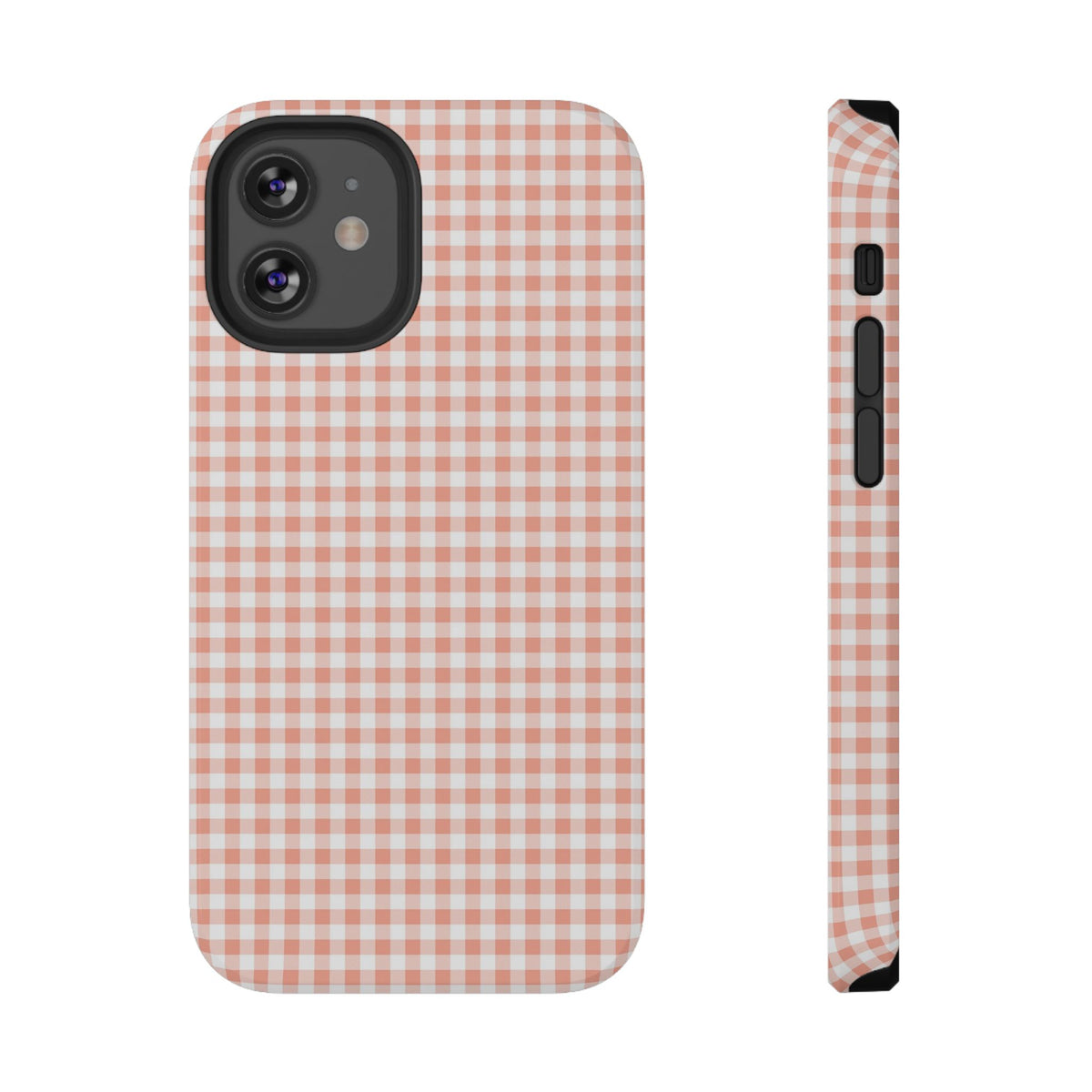 Peach Gingham protective phone case for iPhone 12 Mini, glossy finish