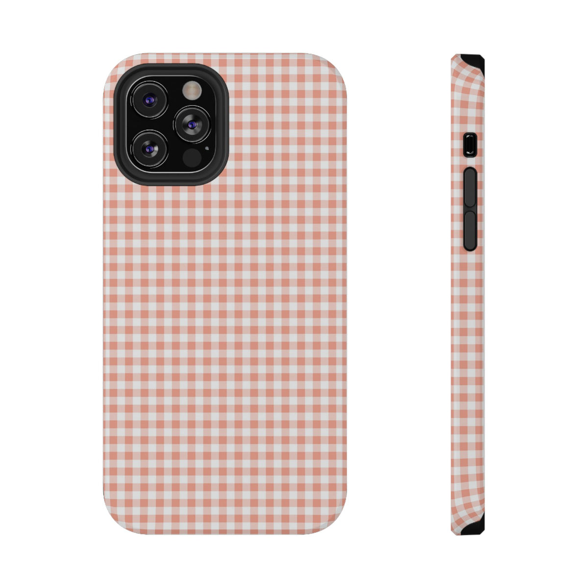 Peach Gingham protective phone case for iPhone 12 Pro, glossy finish