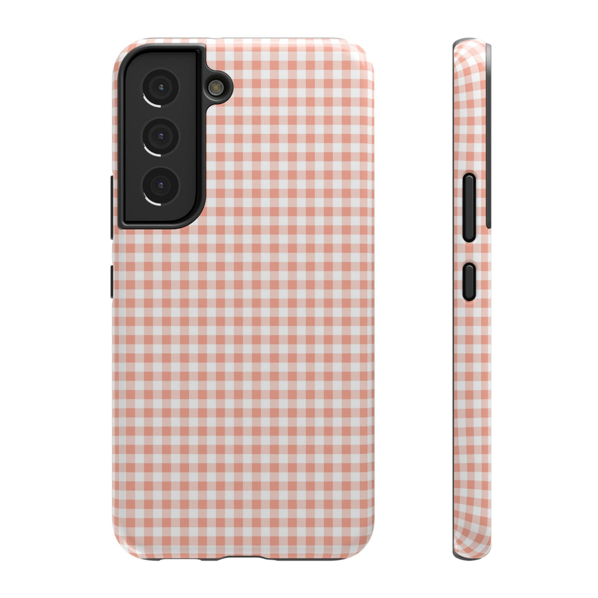 Peach Gingham protective phone case for Samsung Galaxy S22, glossy finish