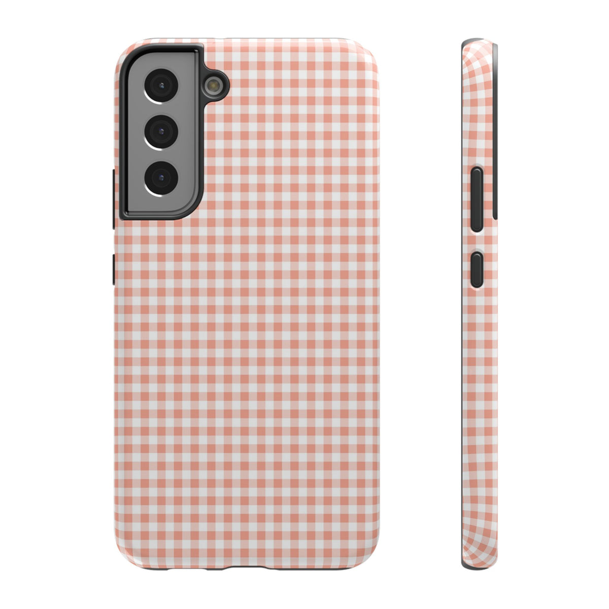 Peach Gingham protective phone case for Samsung Galaxy S22 Plus, glossy finish