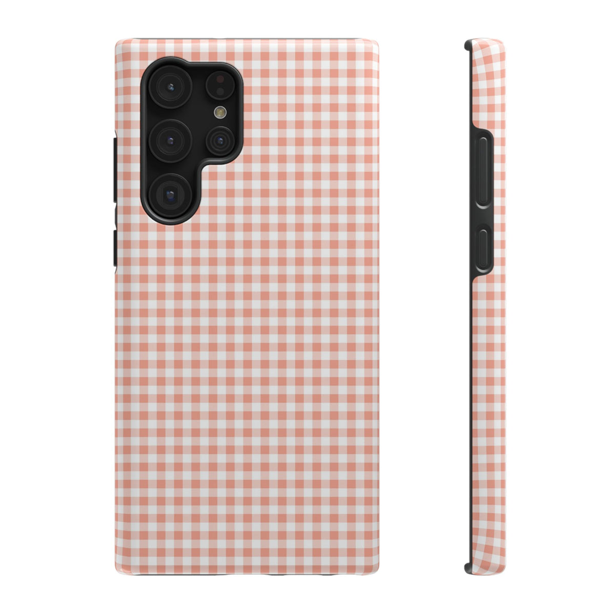 Peach Gingham protective phone case for Samsung Galaxy S22 Ultra, glossy finish