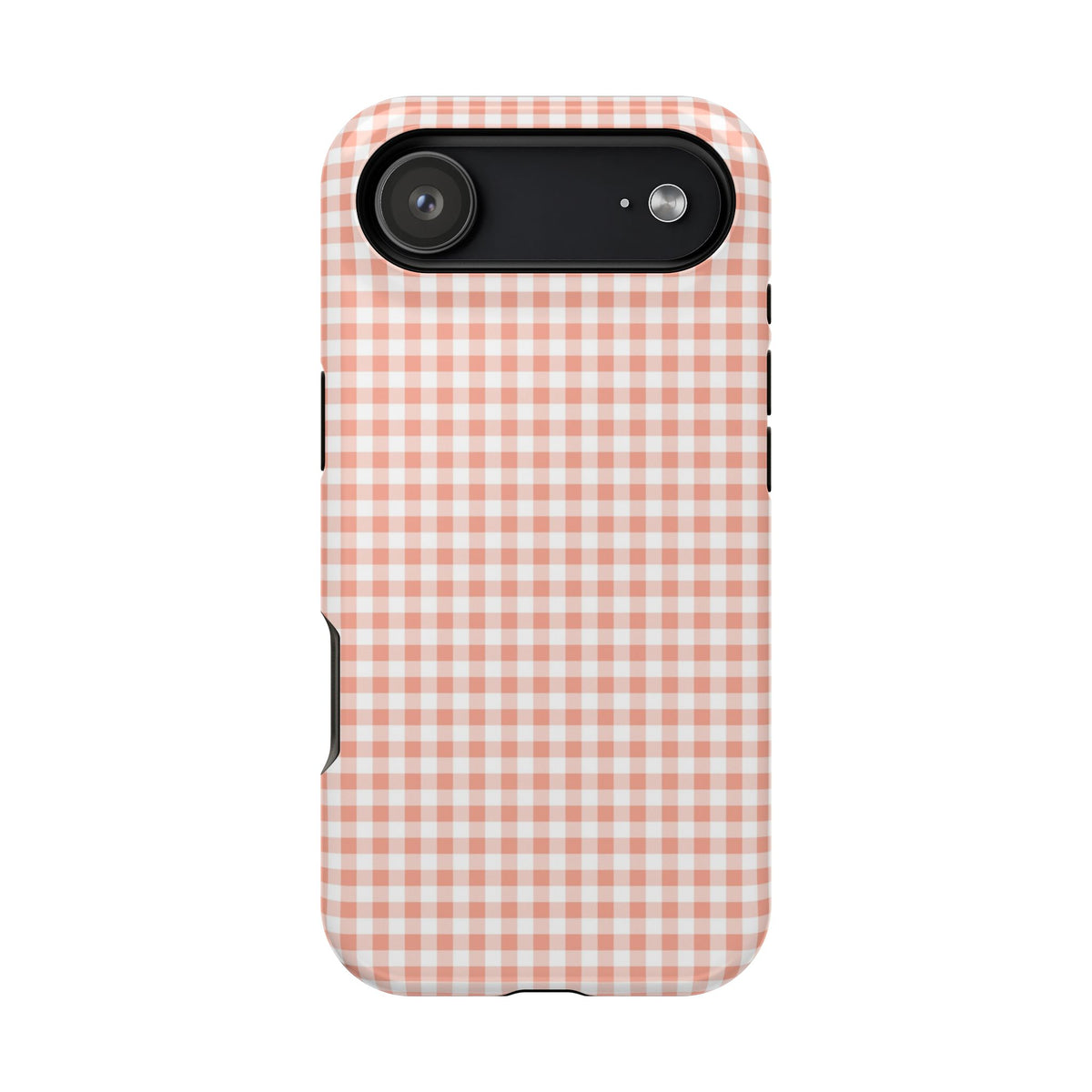 Peach Gingham protective phone case for iPhone 17 Air, glossy finish