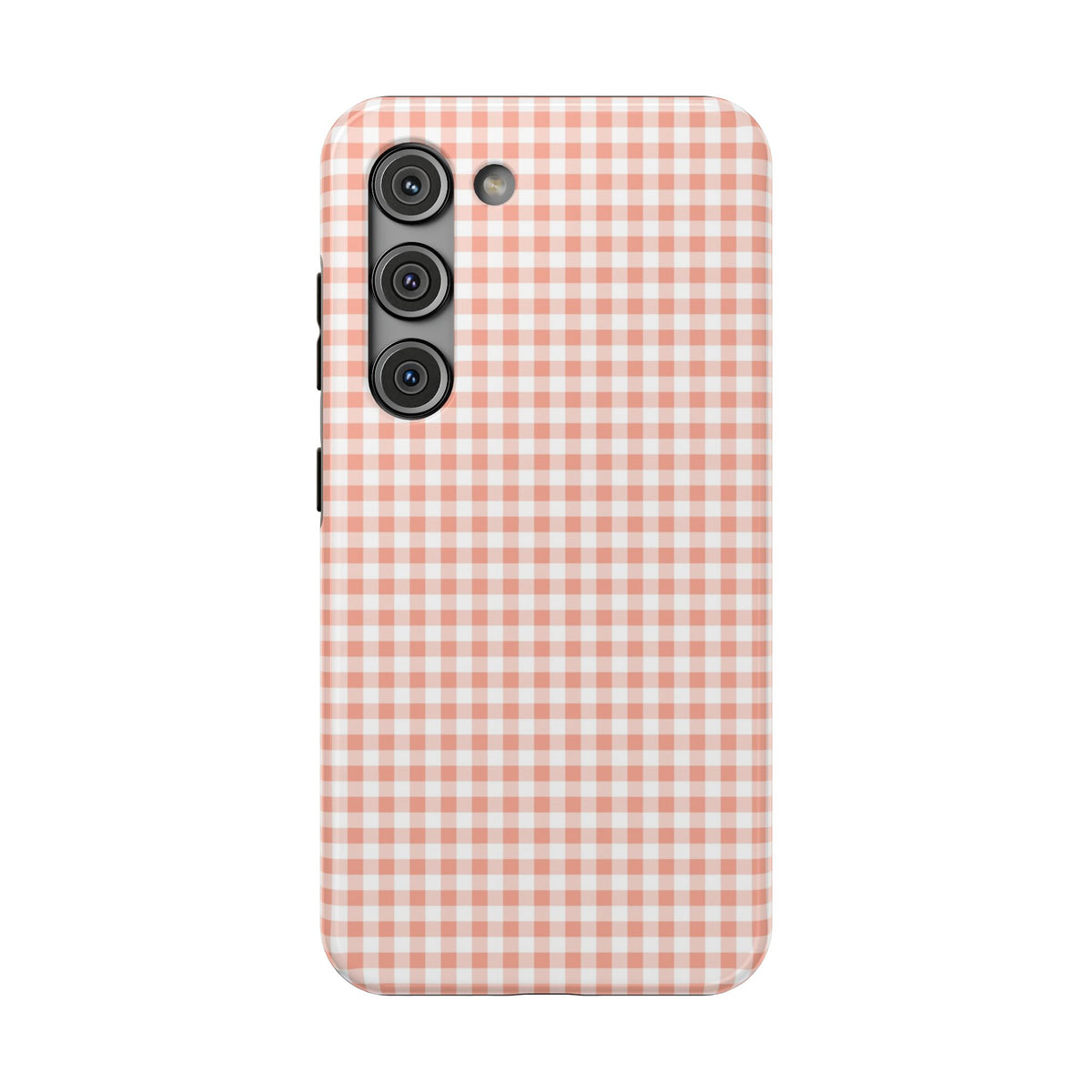 Peach Gingham protective phone case for Samsung Galaxy S23, glossy finish