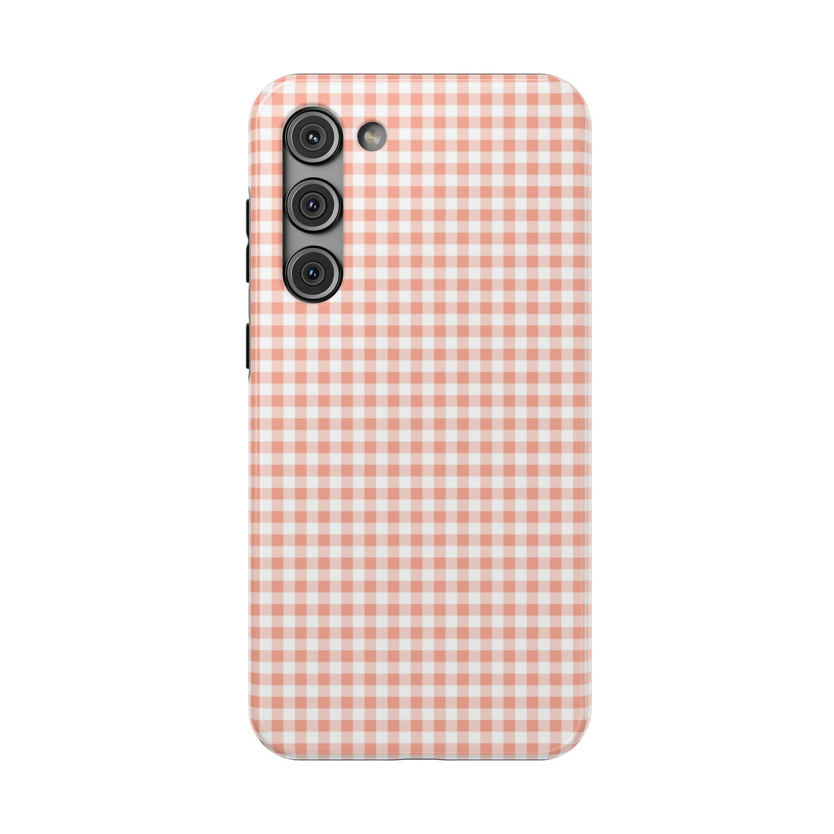 Peach Gingham protective phone case for Samsung Galaxy S23 Plus, glossy finish