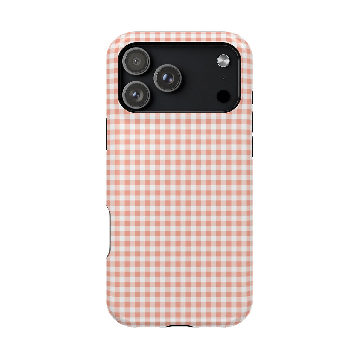 Peach Gingham protective phone case for iPhone 18 Pro Max, glossy finish